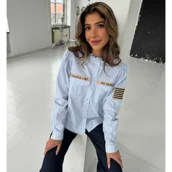 Continue Mili Stripe Patch Shirt Blue Stripe