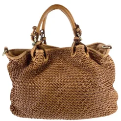 J By J Large Braided Leather Bag Brown