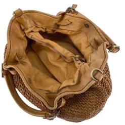 J By J Large Braided Leather Bag Brown