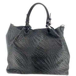 J By J Large Braided Leather Bag Black