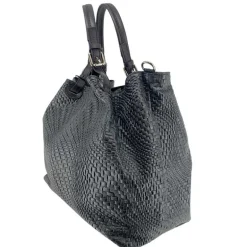 J By J Large Braided Leather Bag Black