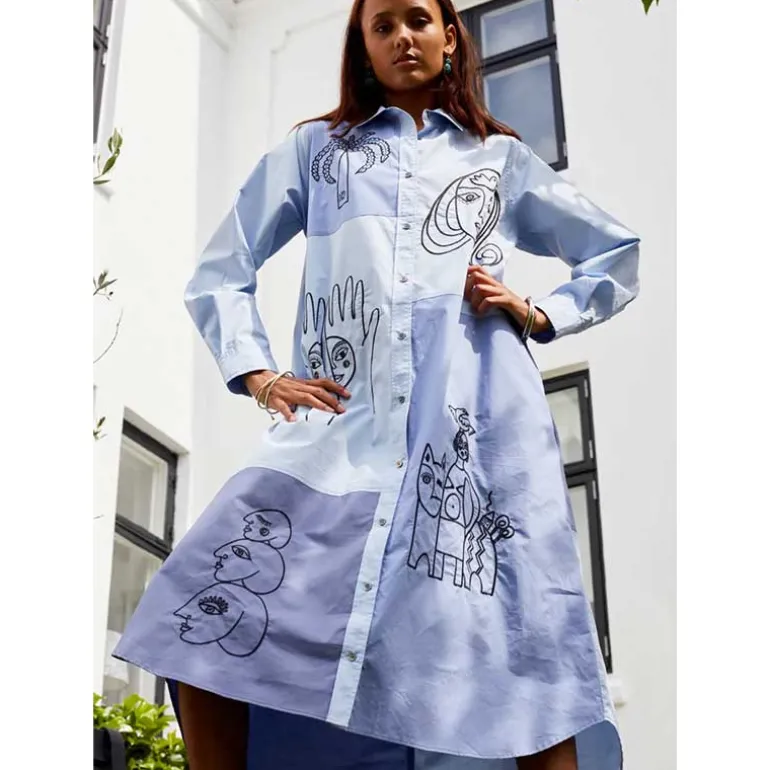 M. Wiesneck Ejan Embroidery Dress Blue