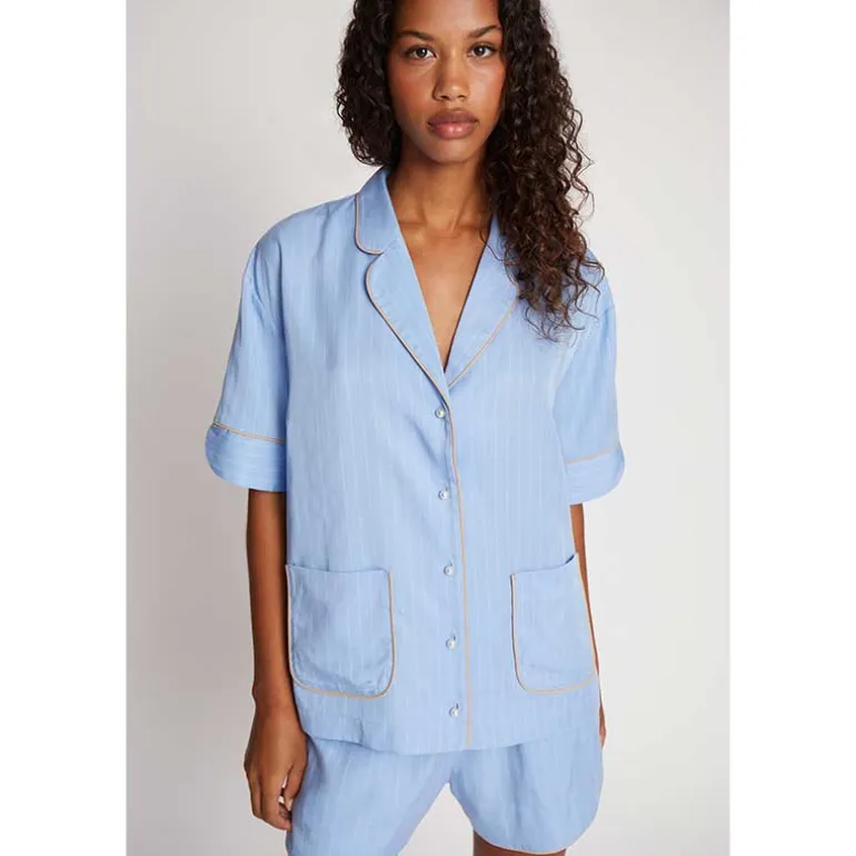 Munthe Ushi SS Pinstripe Shirt Blue