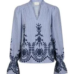Neo Noir Amara Stripe Emb Blouse Blue