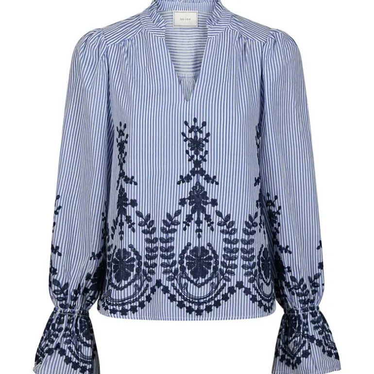 Neo Noir Amara Stripe Emb Blouse Blue