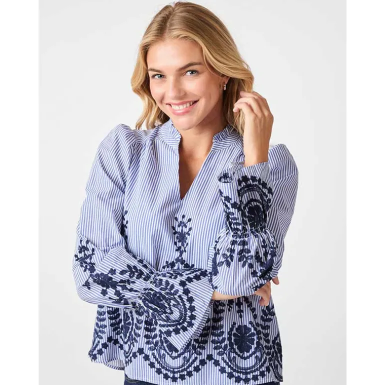 Neo Noir Amara Stripe Emb Blouse Blue