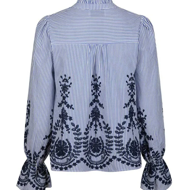 Neo Noir Amara Stripe Emb Blouse Blue