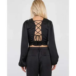 NEO NOIR AURA HEAVY SATEEN BLOUSE SORT