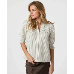 Neo Noir Diana Crepe Stripe Blouse Brown