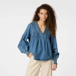 Neo Noir Ililo Denim Blouse Blue