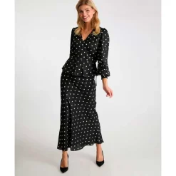 Neo Noir Lola Retro Dot Long Skirt Black