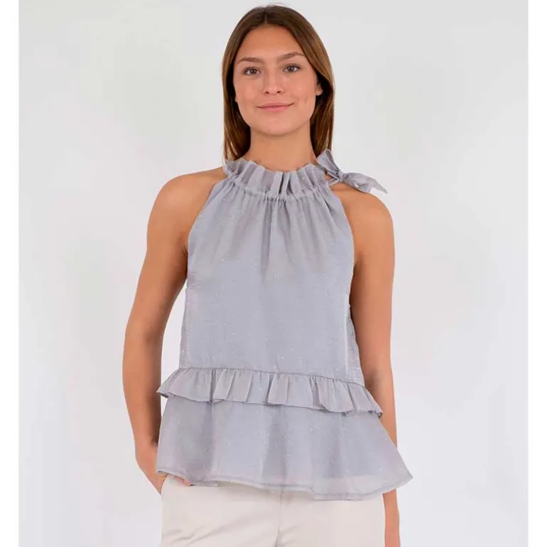 Neo Noir Margy Bedazzled Top Grå