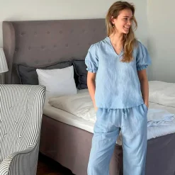 Neo Noir Odesa Linen Blouse Lyseblå