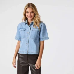 Neo Noir Tiki Denim Shirt Smoke Blue