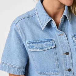 Neo Noir Tiki Denim Shirt Smoke Blue