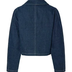 Pieces PCFabia LS V-Neck Denim Top Dark Blue Denim