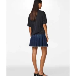 Pieces PCFabia Short Plisse Denim Skirt Dark Blue Denim