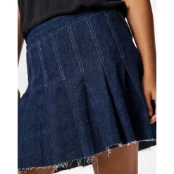 Pieces PCFabia Short Plisse Denim Skirt Dark Blue Denim
