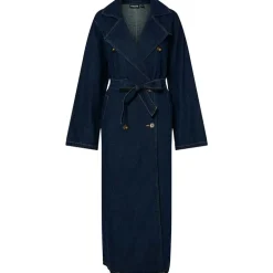 Pieces PCFreya LS Long Denim Trenchcoat Dark Blue Denim