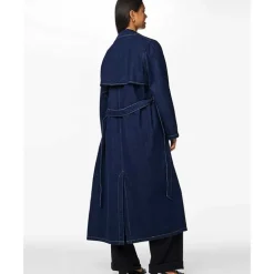 Pieces PCFreya LS Long Denim Trenchcoat Dark Blue Denim