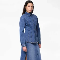 Pieces PCGinny LS Denim Shirt D2D JIT Blå