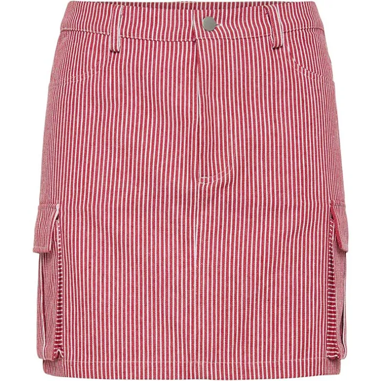 Pieces PCJayla MW Short Skirt High Risk Red Stripes Bright White