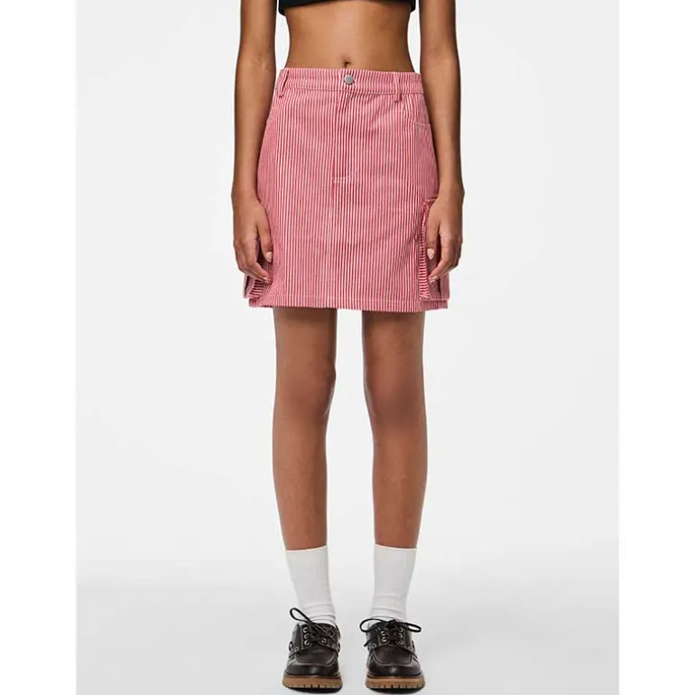 Pieces PCJayla MW Short Skirt High Risk Red Stripes Bright White