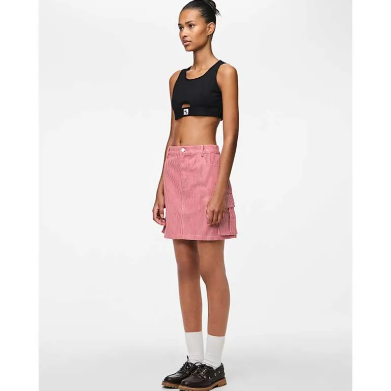 Pieces PCJayla MW Short Skirt High Risk Red Stripes Bright White