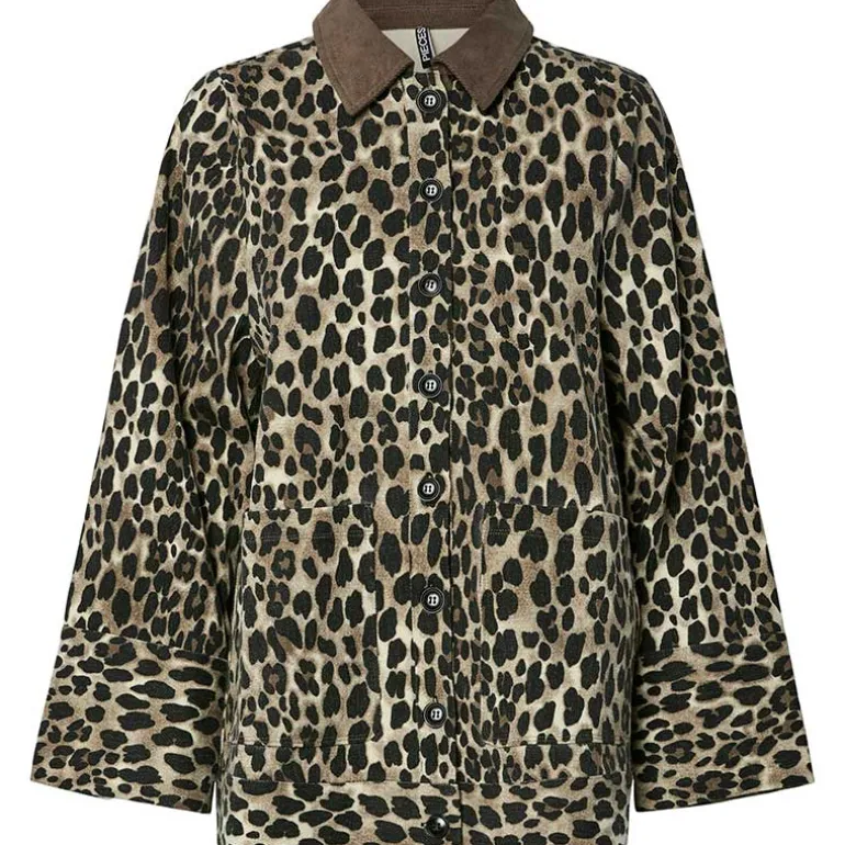 Pieces PCJunia LS Loose Denim Jacket Nomad Leo