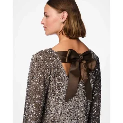 Pieces PCKam LS Deep Back Bow Dress Morel