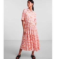 PIECES PCKASEY MIDI SHIRT DRESS LYSERØD