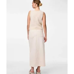 Pieces PCKenise MW Denim Ankle Skirt BC Off White