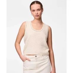 Pieces PCKoe SL Reversible Knit Top Off White