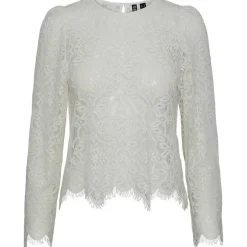 PIECES PCNELLA LS LACE TOP D2D OFF WHITE