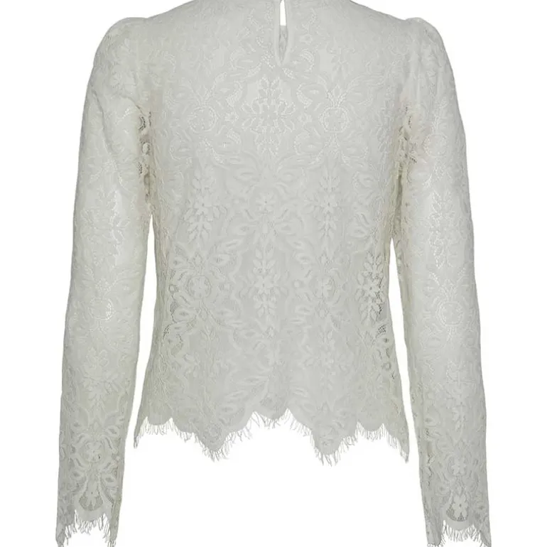 PIECES PCNELLA LS LACE TOP D2D OFF WHITE