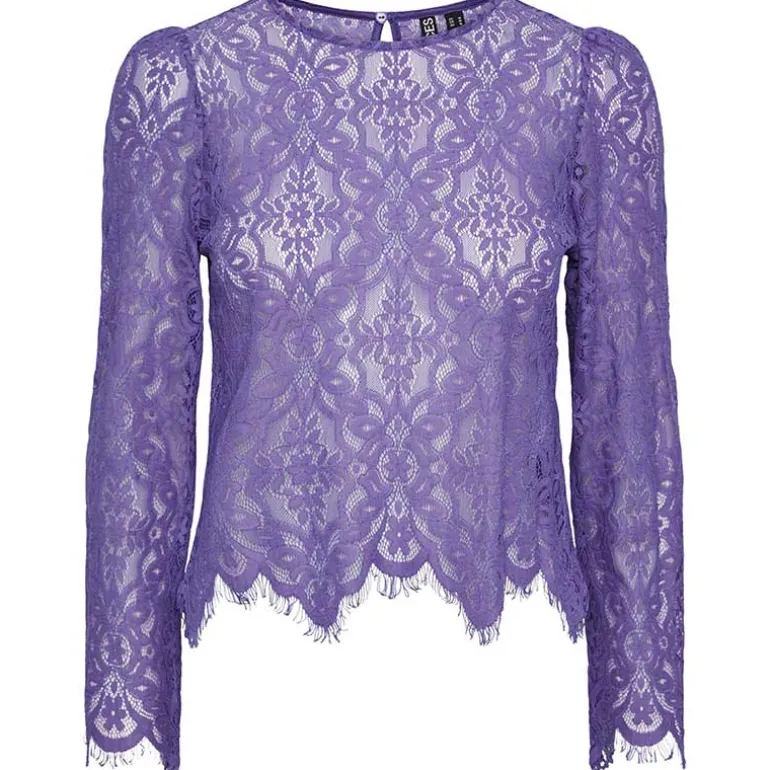 PIECES PCNELLA LS LACE TOP D2D LILLA