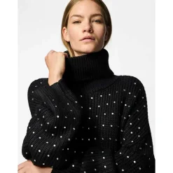 Pieces PCRayney LS Turtleneck Knit Black Rhinestones