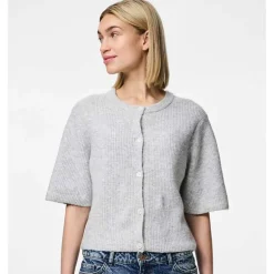 Pieces PCSilly SS O-Neck Knit Cardigan Noos Light Grey Melange