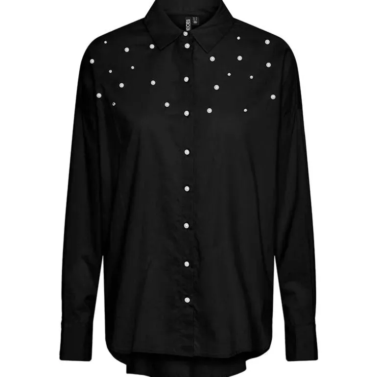 Pieces PCTanne LS Pearl Loose Shirt MM Sort