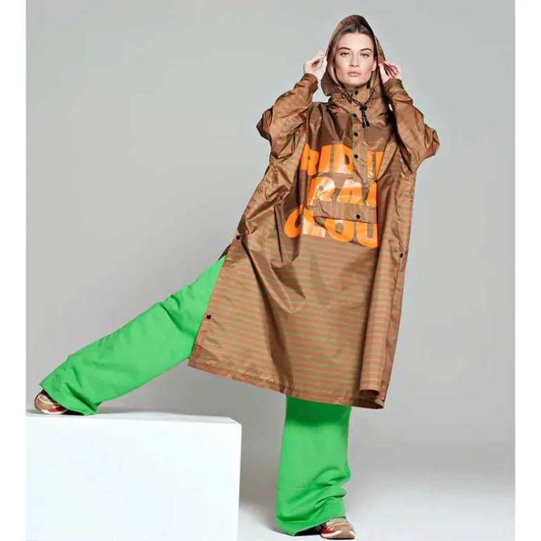 Rainkiss Rain Poncho Breton Brown Text Brown