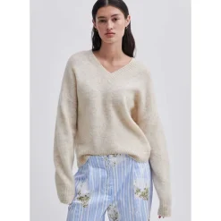 Second Female Brook Knit Loose V-Neck Lys Sand