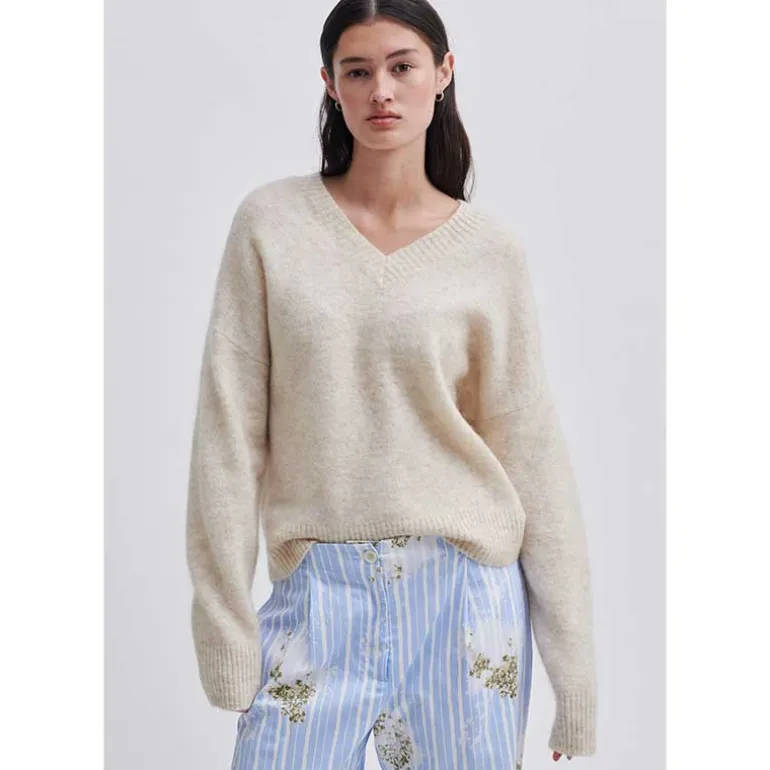 Second Female Brook Knit Loose V-Neck Lys Sand
